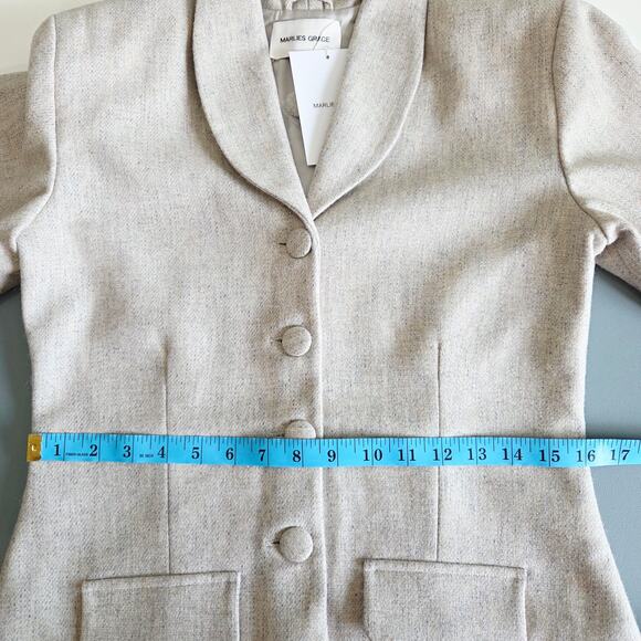 Marlies Grace Cate Coat - Blazer With Cape-Style Sleeves in Cream Grey Wool XS - Picture 10 of 14